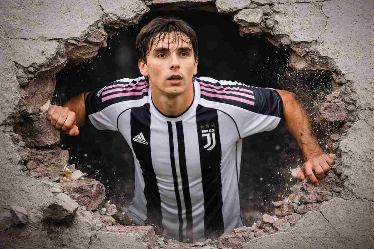 Bernabé del Parma con la maglia della Juventus mentre esce da un muro